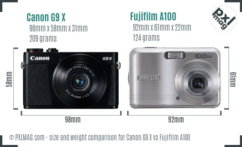 Canon G9 X vs Fujifilm A100 size comparison Canon G9 X vs Fujifilm A100 size comparison