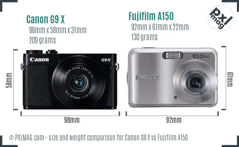 Canon G9 X vs Fujifilm A150 size comparison Canon G9 X vs Fujifilm A150 size comparison
