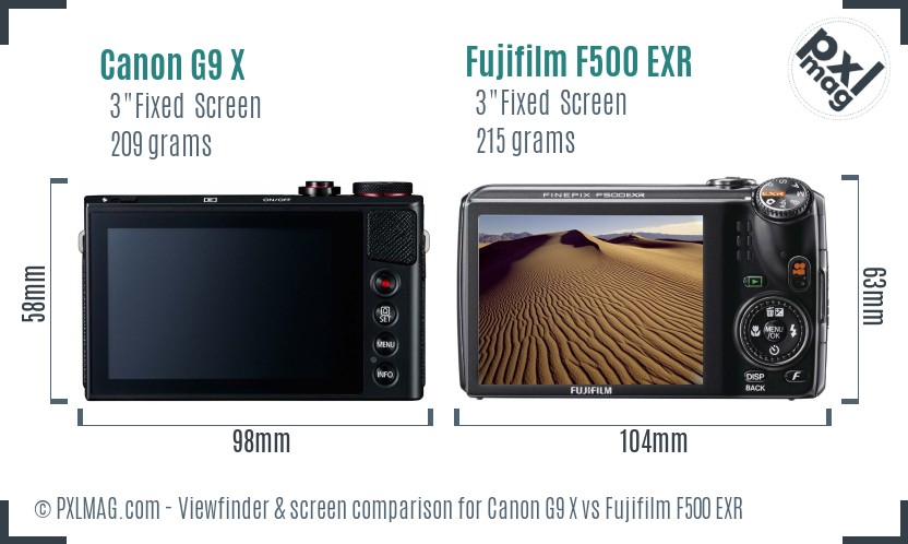 Canon G9 X vs Fujifilm F500 EXR Screen and Viewfinder comparison