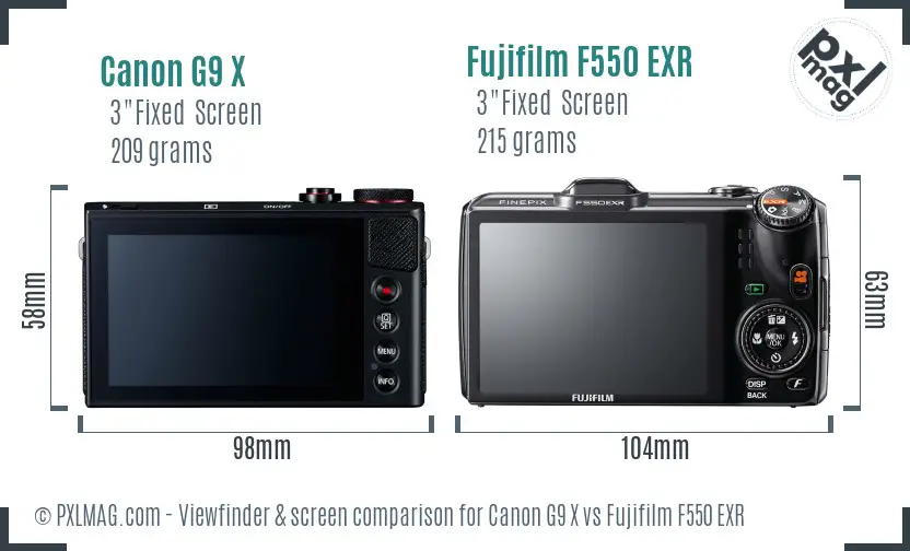 Canon G9 X vs Fujifilm F550 EXR Screen and Viewfinder comparison