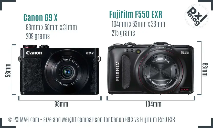 Canon G9 X vs Fujifilm F550 EXR size comparison