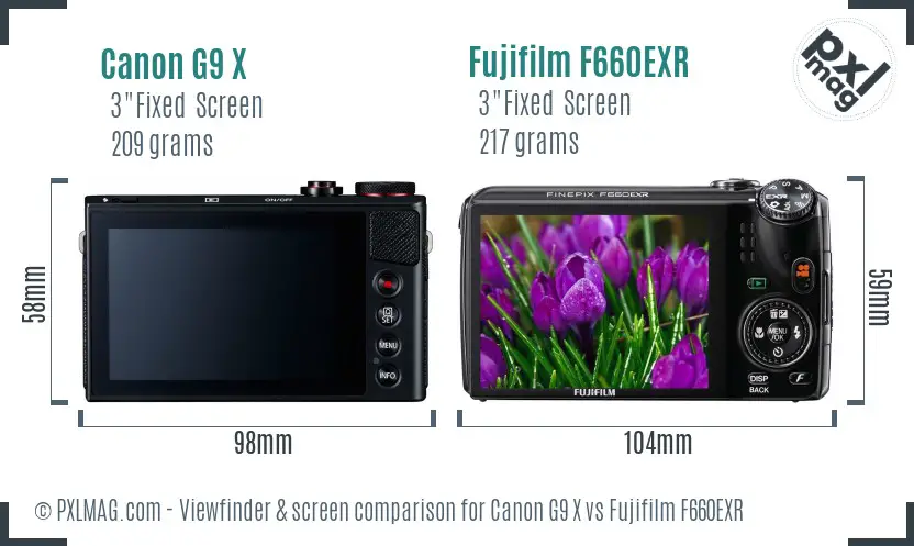 Canon G9 X vs Fujifilm F660EXR Screen and Viewfinder comparison