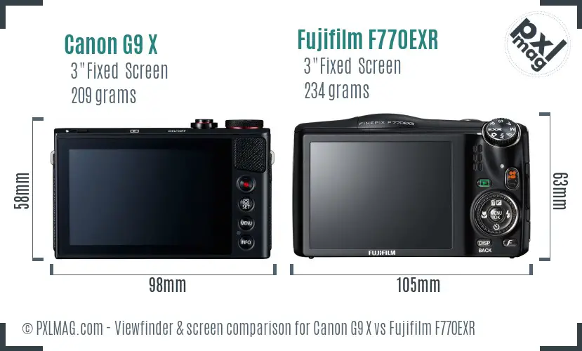 Canon G9 X vs Fujifilm F770EXR Screen and Viewfinder comparison