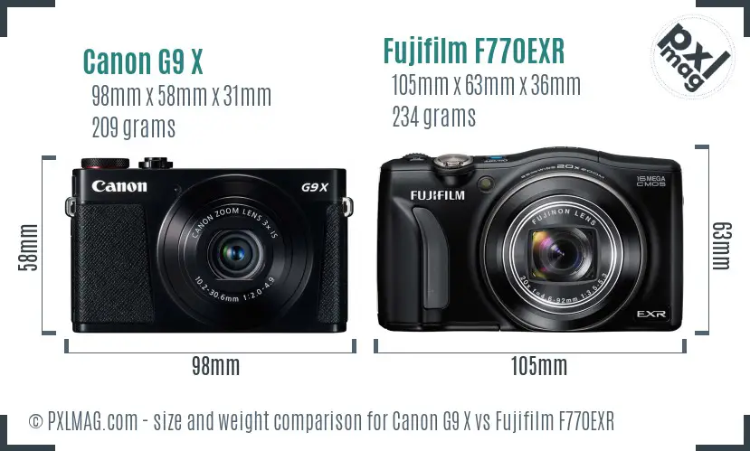 Canon G9 X vs Fujifilm F770EXR size comparison