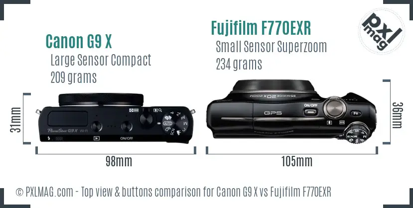 Canon G9 X vs Fujifilm F770EXR top view buttons comparison