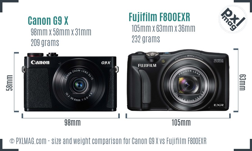 Canon G9 X vs Fujifilm F800EXR size comparison