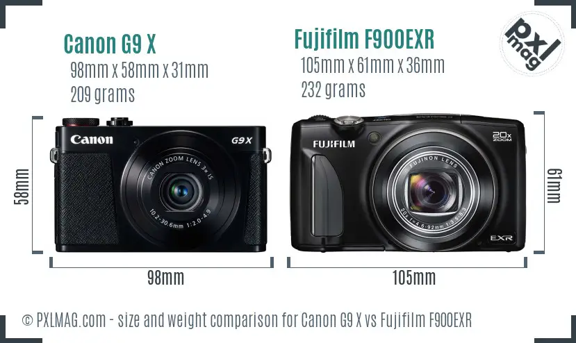 Canon G9 X vs Fujifilm F900EXR size comparison