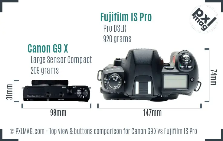 Canon G9 X vs Fujifilm IS Pro top view buttons comparison