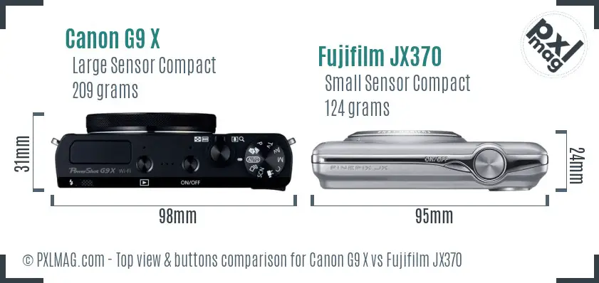 Canon G9 X vs Fujifilm JX370 top view buttons comparison