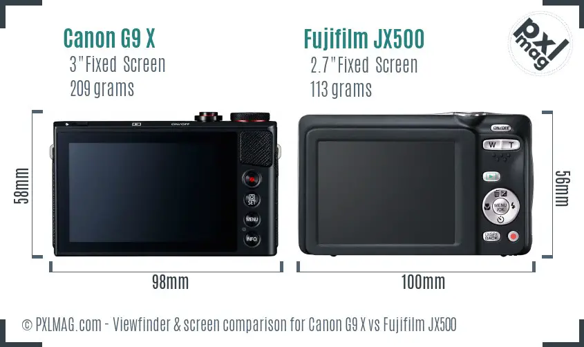 Canon G9 X vs Fujifilm JX500 Screen and Viewfinder comparison
