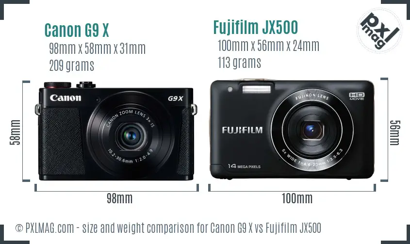 Canon G9 X vs Fujifilm JX500 size comparison