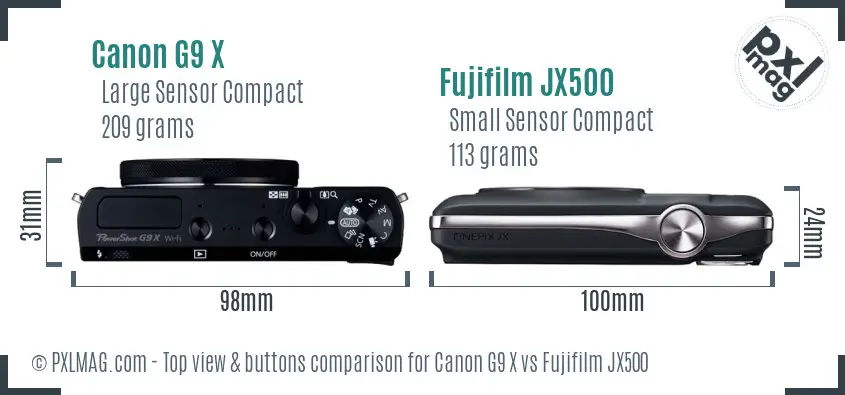 Canon G9 X vs Fujifilm JX500 top view buttons comparison