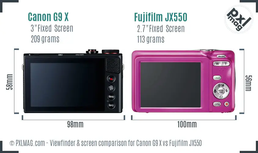 Canon G9 X vs Fujifilm JX550 Screen and Viewfinder comparison Canon G9 X vs Fujifilm JX550 Screen and Viewfinder comparison