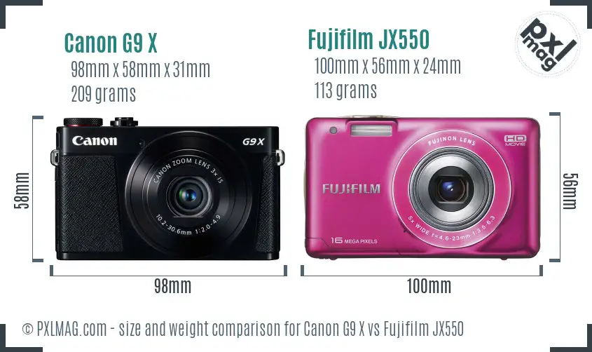 Canon G9 X vs Fujifilm JX550 size comparison Canon G9 X vs Fujifilm JX550 size comparison