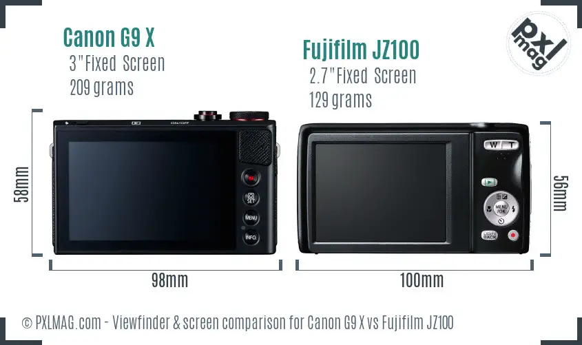 Canon G9 X vs Fujifilm JZ100 Screen and Viewfinder comparison