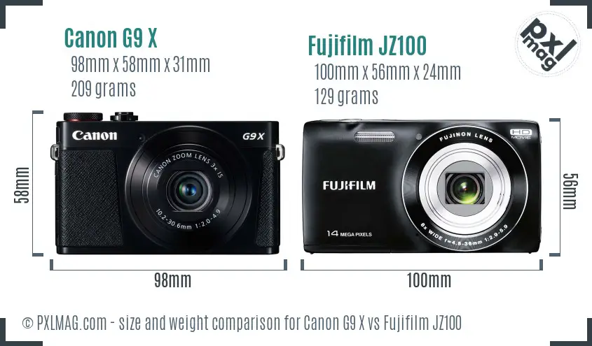 Canon G9 X vs Fujifilm JZ100 size comparison