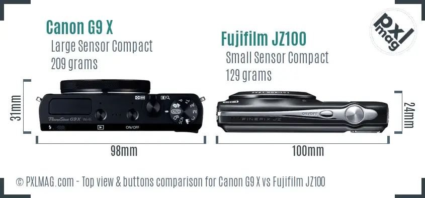 Canon G9 X vs Fujifilm JZ100 top view buttons comparison