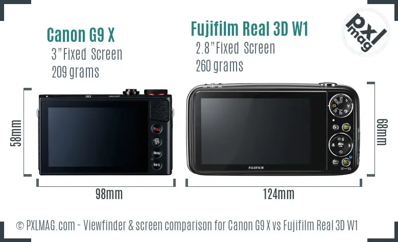 Canon G9 X vs Fujifilm Real 3D W1 Screen and Viewfinder comparison