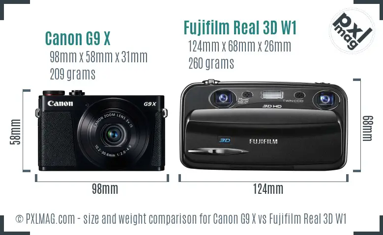 Canon G9 X vs Fujifilm Real 3D W1 size comparison