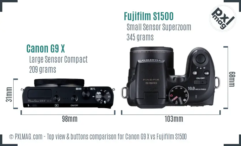 Canon G9 X vs Fujifilm S1500 top view buttons comparison