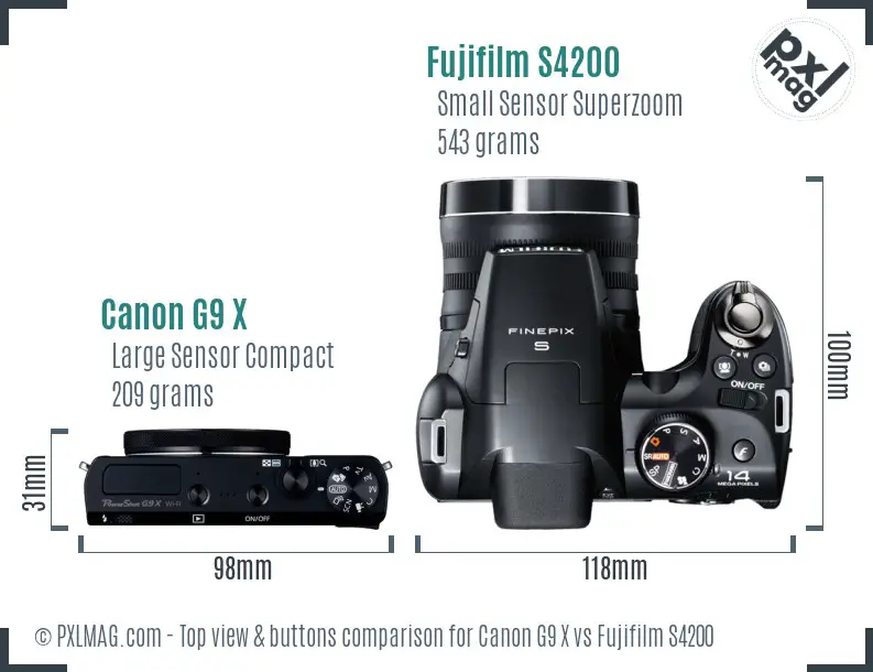 Canon G9 X vs Fujifilm S4200 top view buttons comparison