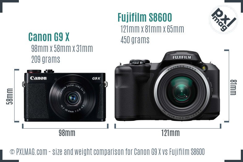 Canon G9 X vs Fujifilm S8600 size comparison Canon G9 X vs Fujifilm S8600 size comparison