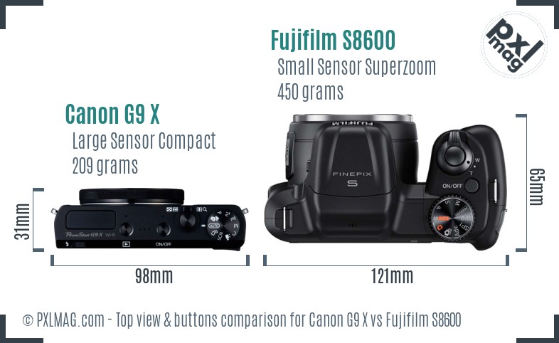 Canon G9 X vs Fujifilm S8600 top view buttons comparison