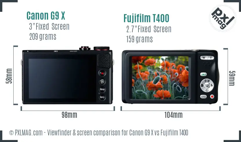 Canon G9 X vs Fujifilm T400 Screen and Viewfinder comparison Canon G9 X vs Fujifilm T400 Screen and Viewfinder comparison