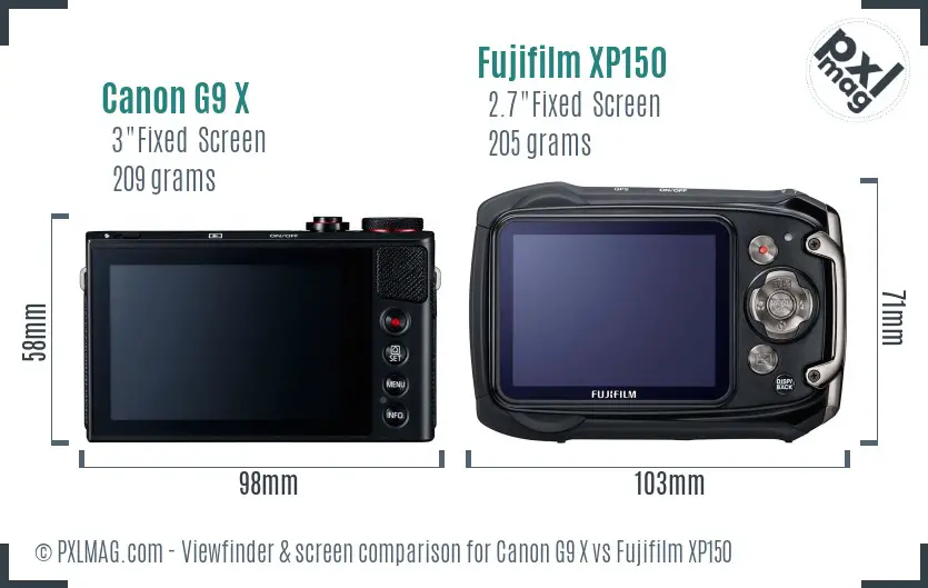 Canon G9 X vs Fujifilm XP150 Screen and Viewfinder comparison