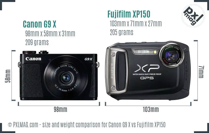 Canon G9 X vs Fujifilm XP150 size comparison