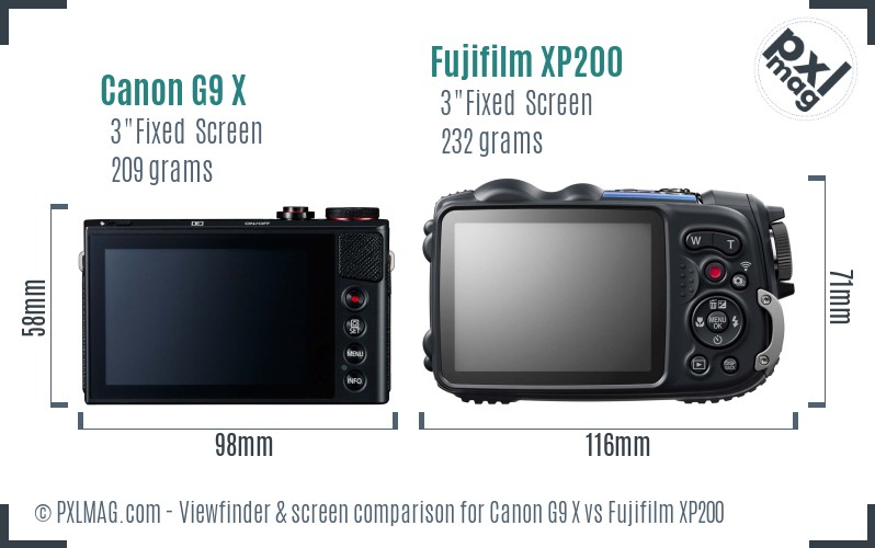 Canon G9 X vs Fujifilm XP200 Screen and Viewfinder comparison