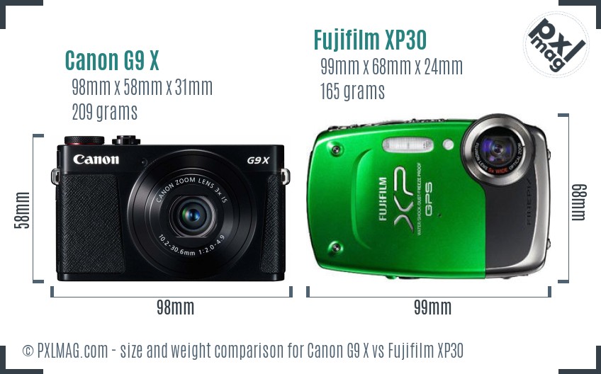 Canon G9 X vs Fujifilm XP30 size comparison
