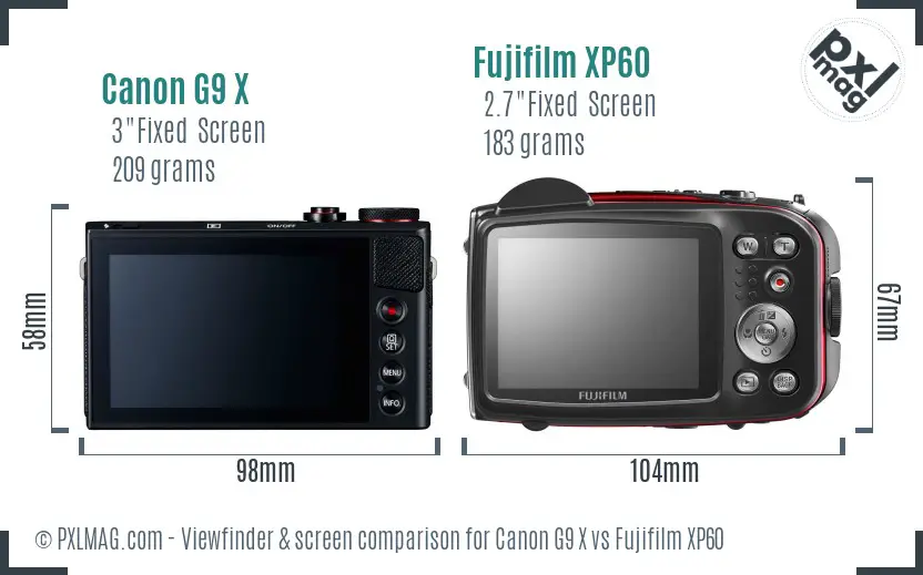 Canon G9 X vs Fujifilm XP60 Screen and Viewfinder comparison