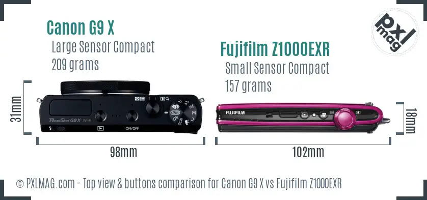 Canon G9 X vs Fujifilm Z1000EXR top view buttons comparison