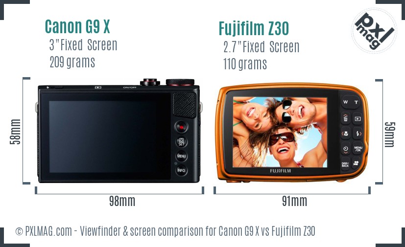 Canon G9 X vs Fujifilm Z30 Screen and Viewfinder comparison