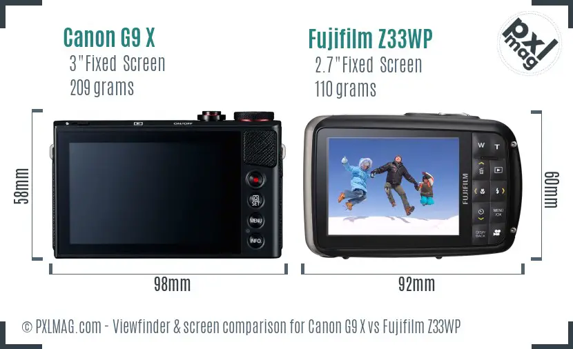 Canon G9 X vs Fujifilm Z33WP Screen and Viewfinder comparison Canon G9 X vs Fujifilm Z33WP Screen and Viewfinder comparison