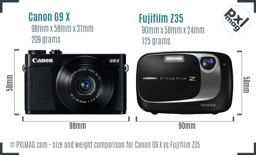 Canon G9 X vs Fujifilm Z35 size comparison Canon G9 X vs Fujifilm Z35 size comparison