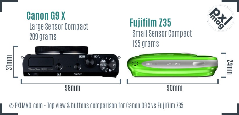 Canon G9 X vs Fujifilm Z35 top view buttons comparison