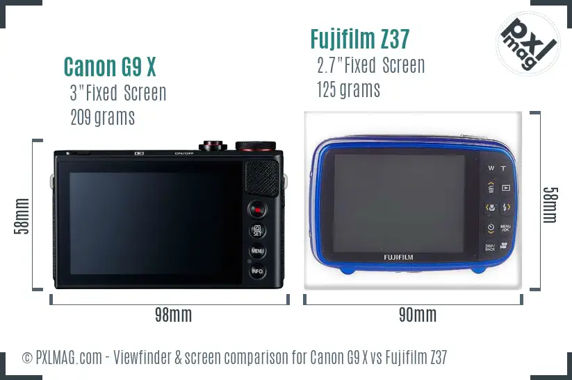 Canon G9 X vs Fujifilm Z37 Screen and Viewfinder comparison