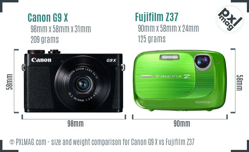Canon G9 X vs Fujifilm Z37 size comparison