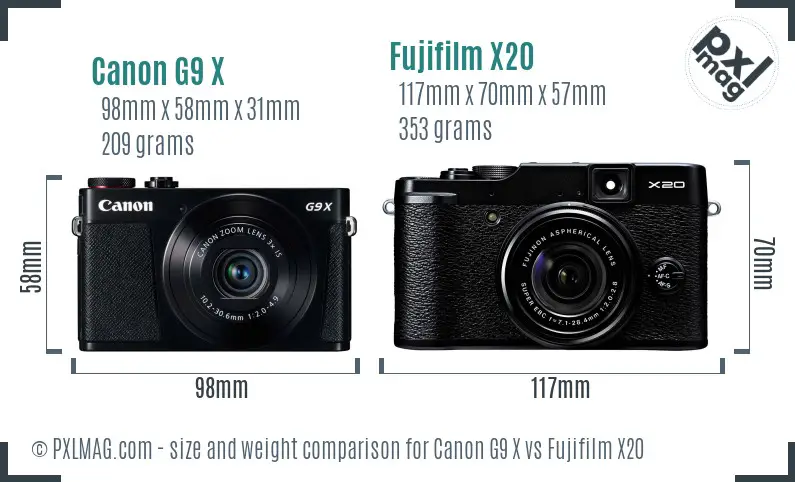 Canon G9 X vs Fujifilm X20 size comparison