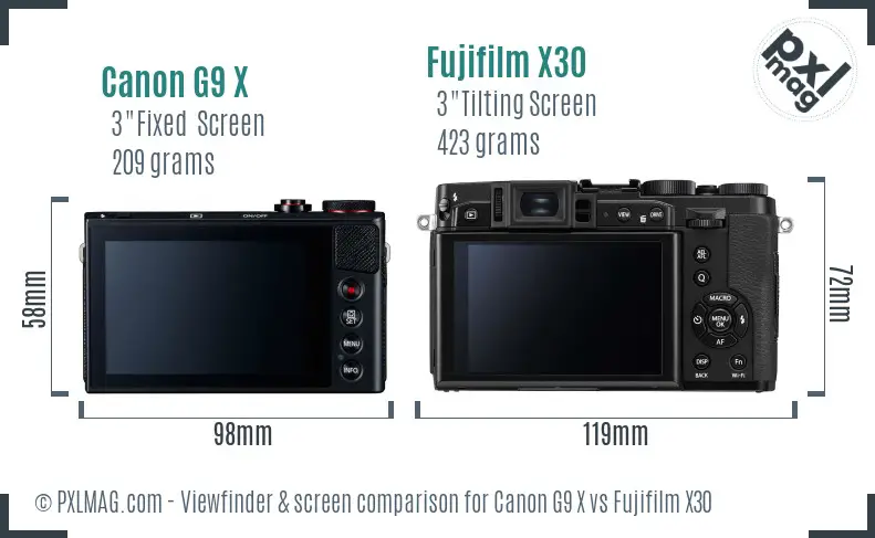 Canon G9 X vs Fujifilm X30 Screen and Viewfinder comparison Canon G9 X vs Fujifilm X30 Screen and Viewfinder comparison