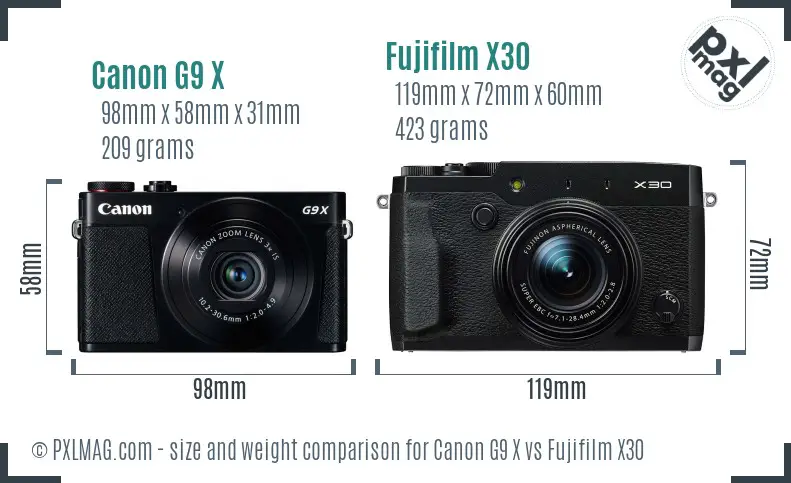 Canon G9 X vs Fujifilm X30 size comparison Canon G9 X vs Fujifilm X30 size comparison