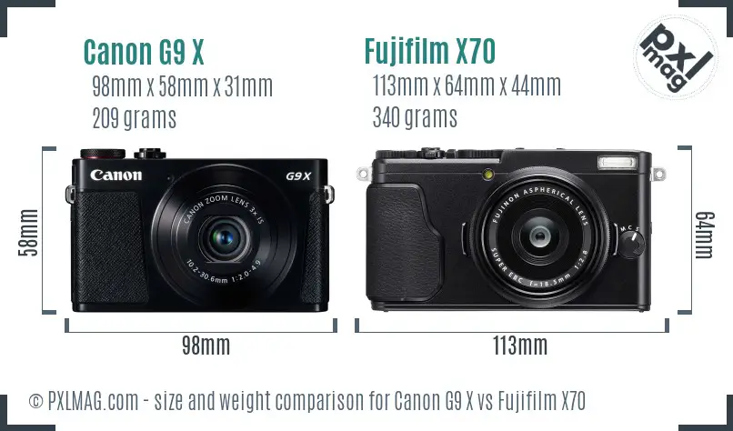 Canon G9 X vs Fujifilm X70 size comparison