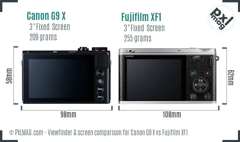 Canon G9 X vs Fujifilm XF1 Screen and Viewfinder comparison