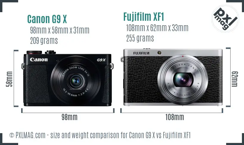 Canon G9 X vs Fujifilm XF1 size comparison