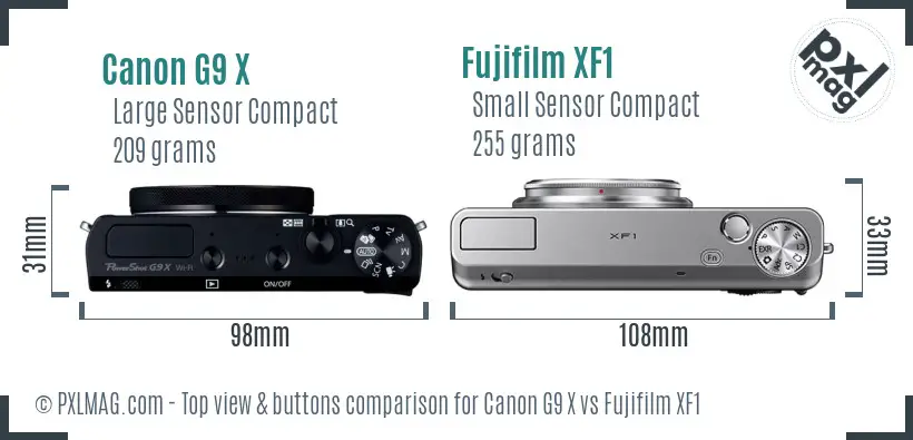 Canon G9 X vs Fujifilm XF1 top view buttons comparison