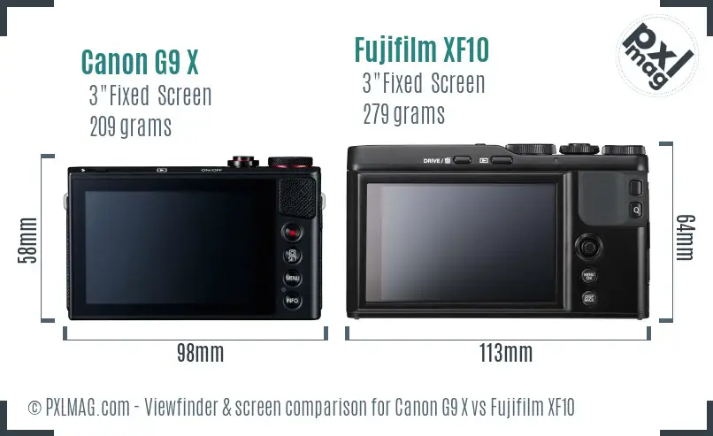 Canon G9 X vs Fujifilm XF10 Screen and Viewfinder comparison