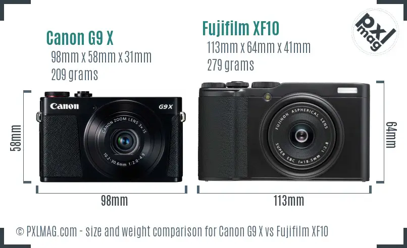 Canon G9 X vs Fujifilm XF10 size comparison