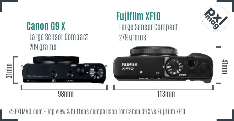 Canon G9 X vs Fujifilm XF10 top view buttons comparison